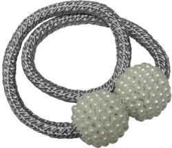 Gardinia Clemă magnetică Gardinia Flex-V cu perle și șnur pentru draperie, argintiu, 48 cm, set 2 buc (36457)