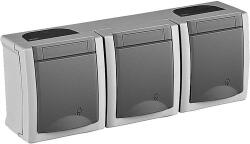 Panasonic Priză triplă cu împământare Panasonic Pacific IP54 gri, montaj aplicat orizontal (P-PS+S+S)