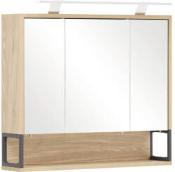 Möbelpartner Dulap baie cu oglindă Limone 70x68 cm PAL stejar deschis 3 uşi iluminare LED (150012)