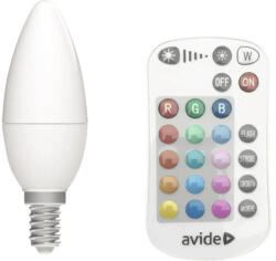 Avide Bec LED RGBW Avide E14 4, 9W 470 lumeni, glob mat lumânare, cu telecomandă (ASC14RGBW-4.9W-RC)