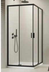 Radaway Set cabină de duș pătrată Radaway Alienta Black D cu cădiță de duș si sifon, 80x100 cm, sticlă transparentă, profil negru (202405)