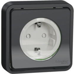 Schneider Electric Priză simplă cu împământare Schneider Mureva, protecție pentru copii IP55, gri, incl. ramă (MUR86132)