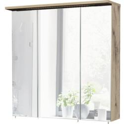 Möbelpartner Dulap baie cu oglindă Profil16 70x72 cm PAL stejar natur 3 uşi iluminare LED (134892)
