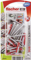Fischer Befestigungssysteme Dibluri plastic cu șurub Fischer DuoPower 6x30 mm, cap bombat, pachet 12 bucăți (535479)