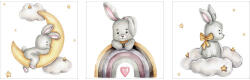 The Wall Set 3 tablouri canvas The Wall Rabbit, 3x 25x25 cm (53303)