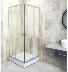Sanotechnik Cabină de duș pătrată cu cădiță Sanotechnik TM59, sifon 88x88 cm, sticlă transparentă, profil gri argintiu (TM59)