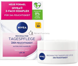 Nivea Gazdag Nappali Krém 24 órás Hidratálás SPF 30, 50 ml, Természetes Mandulaolajjal és Magnóliával