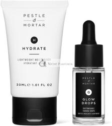 Pestle & Mortar Glowing Duo Önbarázdás Utazó Készlet - Testreszabható Napfénymentes Önbarázdás Cseppek Hidratáló Anti-Aging Arckrémmel - Kegyetlenségmentes és Vegán