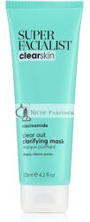 Super Facialist Clear Out Clarifying Mask Akne Kezelés Fekete Póruseltávolító Arcmaszk 1% Niacinamide Teafaol Prebiotikumok Vegánbarát, 125ml