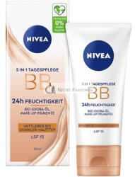 Nivea 5 AZ 1-BEN Napi Ápolás BB 24h Hidratáló SPF 15 Tinted Krém Közepes és Sötét Bőrtípusokhoz, Organikus Jojoba Olajjal és Smink Pigmentekkel