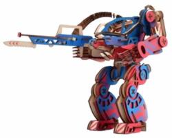  Robot puzzle, Lemn, 3D, Rosu/Albastru