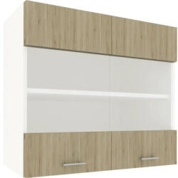 haaus Corp superior bucătărie Karo cu ușă de sticlă 80 cm, alb/lemn natural (917302)