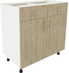 haaus Corp inferior bucătărie Karo 80 cm, 2 uși 2 sertare, alb/lemn natural (917326)