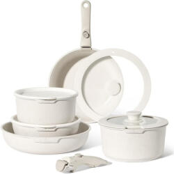 Just Perfecto Set oale si tigai Just Perfecto JL-999, 11 piese, Finisaj marmura, Inductie, 2 manere detasabile, Alb/Bej (JL-999 white/beige)