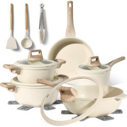 Just Perfecto Set oale si tigai Just Perfecto JL-888, 14 piese, Finisaj marmura, Inductie, Accesorii, Bej (JL-888 beige)