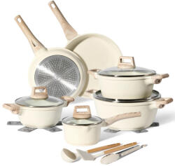 Just Perfecto Set oale si tigai Just Perfecto JL-28, 15 piese, Turnat, Acoperire din marmura, Inductie, Accesorii, Bej (JL-28 beige)