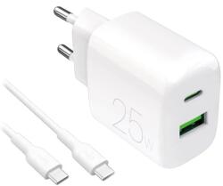 PURO PROLITE 25W USB-A / USB-C fali töltő + USB-C - USB-C kábel 1, 2m - fehér (PUTCUSBAC25WDYKCCWHI)
