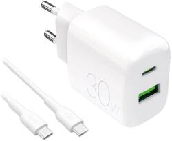 PURO PROLITE 30W USB-A / USB-C fali töltő + USB-C - USB-C kábel 1, 2m - fehér (PUTCUSBAC30WDYKCCWHI)