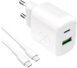 PURO PROLITE 20W USB-A / USB-C fali töltő + USB-C - USB-C kábel 1, 2m - fehér (PUTCUSBAC20WDYKCCWHI)