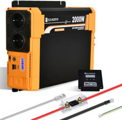 Eco-Worthy 2000W 12V-230V tiszta szinuszhullámú inverter + külső kijelző + akkumulátor kábel + 200A biztosíték (1101600033)