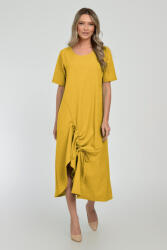 Pierino Rochie lunga A-line din in mercerizat cu siret la poale, galben mustar S/M