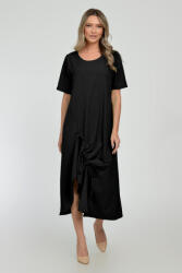 Pierino Rochie lunga A-line din in mercerizat cu siret la poale, neagra S/M