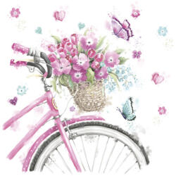 POL-MAK Virág Pink Bicycle with Basket szalvéta 20 db-os 33x33 cm PKK032286 (PKK032286)