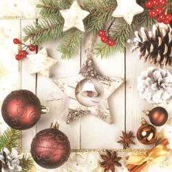 POL-MAK Karácsony Wooden Star szalvéta 20 db-os 33x33 cm PKK031029 (PKK031029)