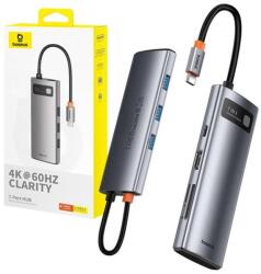 Baseus Gleam Hub 7 in1 USB-C - HDMI4K 60Hz + 3x USB3.0 + PD + SD/TF, szürke
