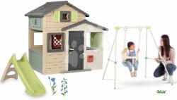 Smoby Set căsuța Prietenilor extensibilă cu leagăn Baby Swing cu tobogan Life Smoby extensibilă cu tobogan de 90 cu joc de apă (SM810206-A17) Casuta pentru copii