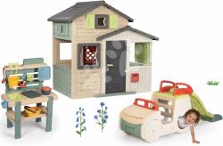 Smoby Set căsuța Prietenilor și cățărătoare mașină cu sunete Friends Evo Playhouse Life Smoby extensibilă cu bucătărie pentru grădinari (SM810206-A15) Casuta pentru copii