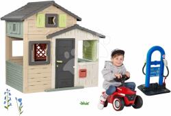 Smoby Set căsuța Prietenilor ecologică și benzinărie Friends Evo Playhouse Life Smoby extensibilă și babytaxiu Bobby Car cu sunete și roți din cauciuc (SM810206-A29) Casuta pentru copii