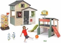 Smoby Set căsuța Prietenilor și centru de joacă multifuncțional Friends Evo Playhouse Life Smoby extensibilă cu tobogan și coș de baschet cu centru de joacă (SM810206-A16) Casuta pentru copii