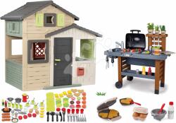 Smoby Set căsuța Prietenilor și grătar cu apă curgătore Friends Evo Playhouse Life Smoby extensibilă cu alimente și aparat de făcut vafe (SM810206-A8) Casuta pentru copii