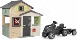 Smoby Set căsuța Prietenilor și tractor cu pedale Friends Evo Playhouse Green Smoby extensibilă cu remorcă Farmer XL Black (SM810206-A4)