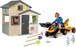 Smoby Set căsuța Prietenilor și tractor cu pedale Friends Evo Playhouse Life Smoby extensibil cu încărcător excavator și accesorii de grădină (SM810206-A30) Casuta pentru copii