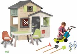 Smoby Set căsuța Prietenilor cu ușă mare și cu loc de stat în grădină Friends Evo Playhouse Life Smoby extensibilă și set de unelte cu mașină de tuns iarba cu sunete (SM810206-A24) Casuta pentru copii