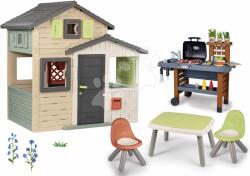 Smoby Set căsuța Prietenilor cu loc de stat jos Friends Evo Playhouse Life Smoby extensibilă lângă grătarul de grădină cu apă curgătoare (SM810206-A7)