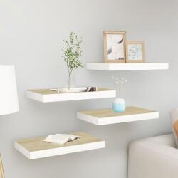  4 db fehér-tölgyszínű mdf lebegő fali polc 40 x 23, 5 x 3, 8 cm (30685)