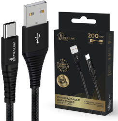 Extralink Smart Life fonott 15W USB Type-A - Type-C kábel, 2m, fekete, USB kábel, 5V 3A