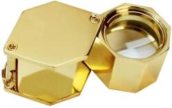  Lupa metalica hexagonală bijutier aurie cu husa din piele 10x