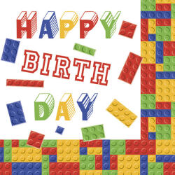 POL-MAK Happy Birthday Blocks szalvéta 20 db-os 33x33 cm (PKK037991)