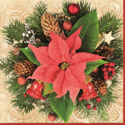 POL-MAK Karácsony Red Poinsettia szalvéta 20 db-os 33x33 cm (PKK004153)