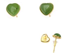  Cercei din Jad Nefrit Natural Inima 7x7x14 mm - Argint 925 Aurit - Cristalul Echilibrului si Protectiei - 1 Pereche