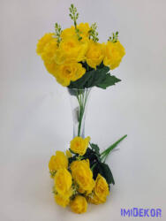 Rózsa 14 fejes selyemvirág csokor díszítővel 30 cm - Sárga