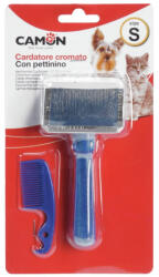  CAMON CAMON Set perie cromata cu pieptene de curatare, perie câini CAMON Set perie cromata cu pieptene de curatare, S, perie câini și pisici, 4.5x6cm