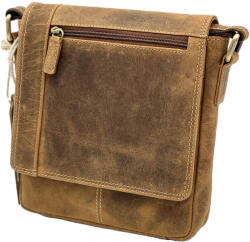  Borseta Barbati din piele naturala, Curea de Umar din Piele Reglabila, Hunter Brand, 18x19x4, 5 cm, Maro