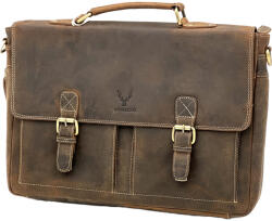  Geanta Barbati din Piele Naturala, Mod Purtare pe Umar, Crossbody, Hunter Imperial, 40x28x8 cm, Maro