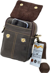  Borseta Barbati Compacta din Piele Naturala cu Prindere la curea, Curele Reglabile Detasabile, 13x18 x 7 cm