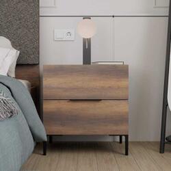 Adore Noptiera Adore Oryana, 2 sertare, Alb - Nuc, 55x59x44 cm (KMD-1720-OO-1)